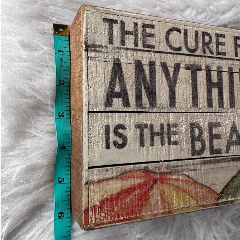 The Cure For Anything Is The Beach Wood Block Sign Coastal Decor 8x6 Distressed